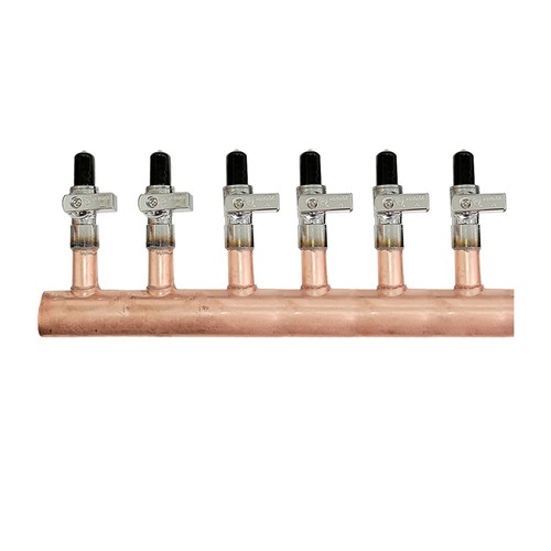 6 Loop 1" Copper Radiant Manifold w/ 1/2" Pex Crimp Mini-Ball Valve Fittings