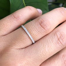 10K Solid Gold Natural Diamond Eternity Ring 1.5mm Thin Stackable Wedding Band
