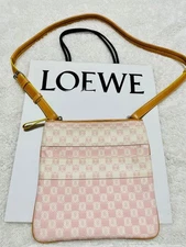 LOEWE Loeberly Repeat Anagram Canvas and Leather Crossbody Shoulder Bag Pink