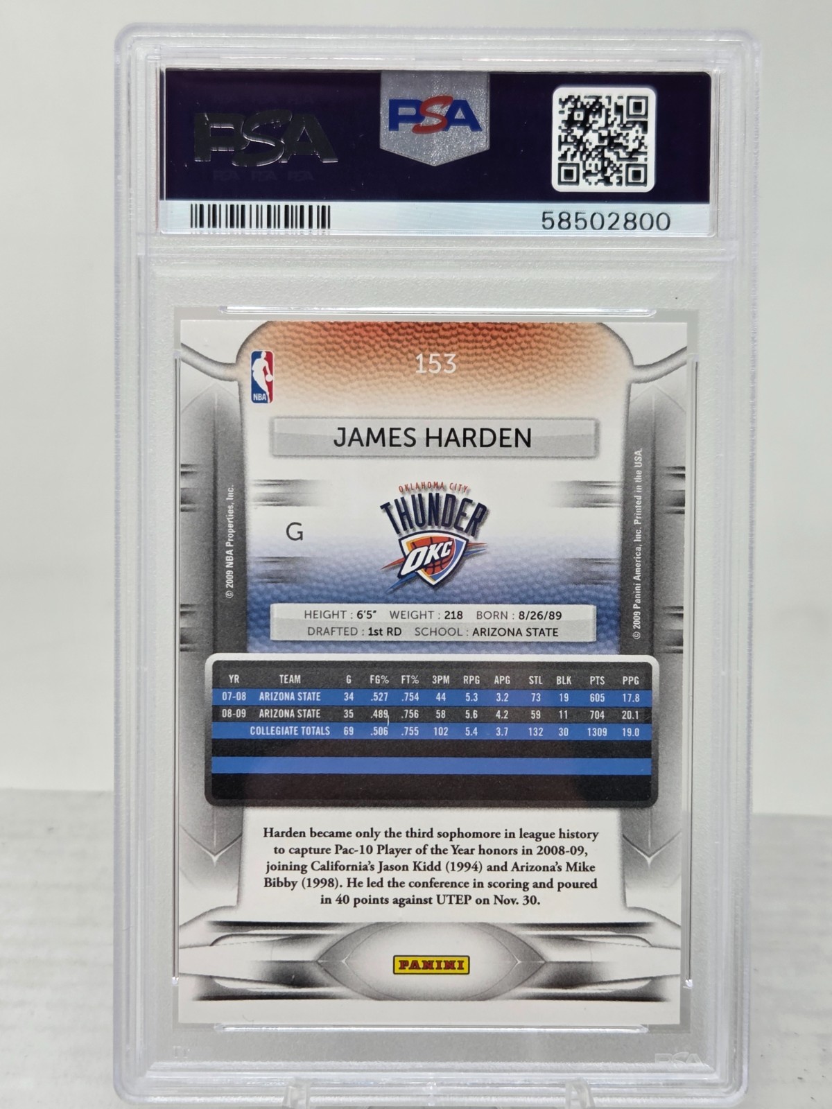 2009 Prestige JAMES HARDEN Rookie Card PSA 10 Gem Mint view 2