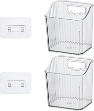 Adhesive Bins for Cabinet Door Storage 2 Pcs Plastic Cabinet Door Organizer Wall