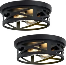 2 Black Flush Mount Ceiling Light Fixtures – Round Adjustable Turnable Cap