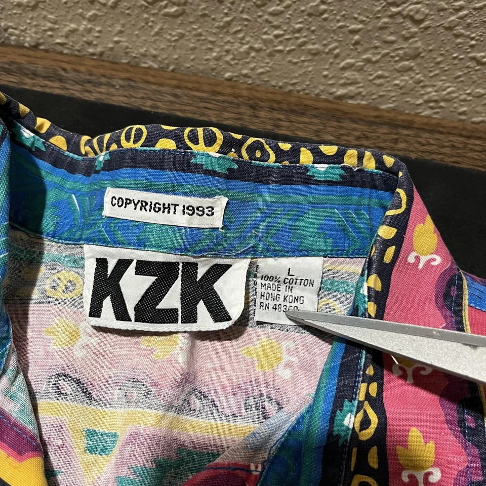 Vintage Wah Shirt Mens Large Cowboy Rodeo Western Aztec Stripe Brushpopper 90s - Image 4 of 4