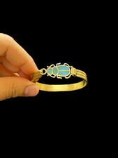 Ancient Egyptian Scarab Bracelet with Sky Gem and Golden Band Made In Egypt