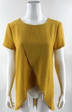 Shein Tunic Top Size Medium Golden Yellow Crossover Hem Crinkle Texture Womens