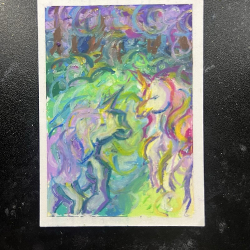 ACEO Art Card Original Oil pastels Reflection On 2.5in X 3.5in Signed by Artist