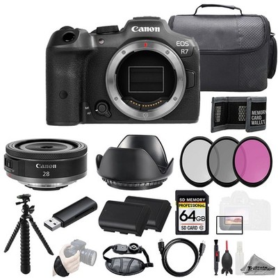 Canon EOS R7 + RF 28mm f/2.8 STM Lens +64GB +Ext Bat+ 3 PC Filter- Kit