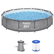 Bestway Steel Pro MAX 12' x 30" Above Ground Outdoor Swimming Pool Set, Gray