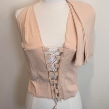 Beige Lace-Up Corset Tie Top
