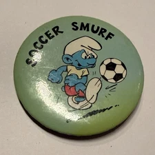 80's Smurf Pinback Button, Soccer Smurf W. Berrie Co. VTG