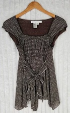 Studio M Women’s Brown Floral Tie Design Nylon Blend Sleeveless Top Medium