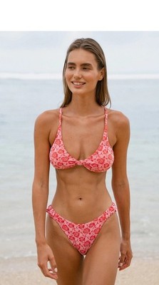 Berlook Red Rose Textured Twist Bikini Size Medium 2 Pieces