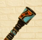 Amber & Turquoise Inlaid Ebony Walking Cane – Handmade Luxury Wood Stick 36"