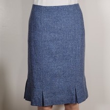 Talbots Heather Steel Blue Pleated Hem Pencil Skirt Size 8p 100 Wool