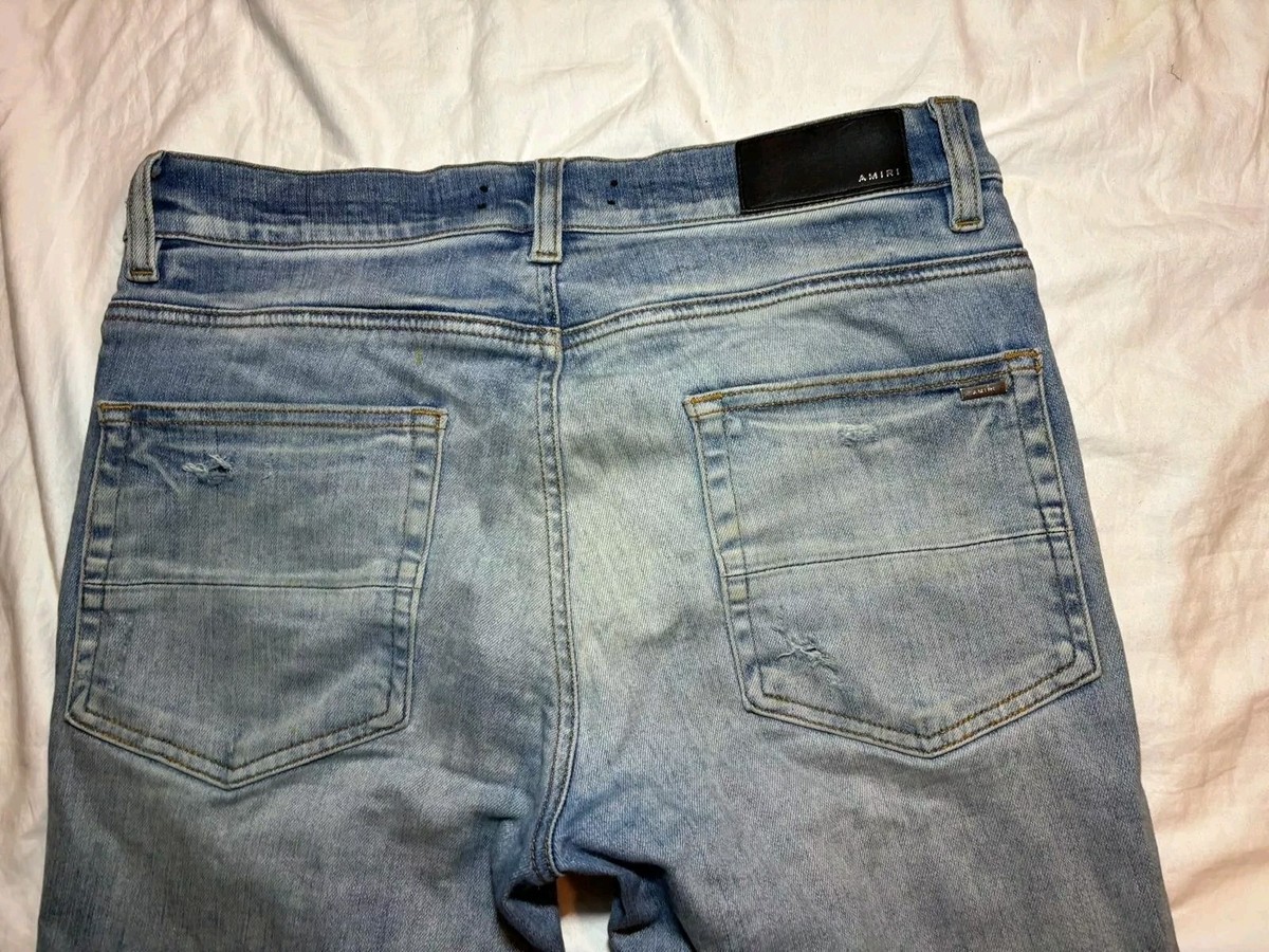 Amiri Denim Light Blue Clay Indigo Military Patch Print Jeans Size