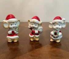 Vintage Christmas Ceramic Mice Santas Little Helpers ArtMark Set of 3