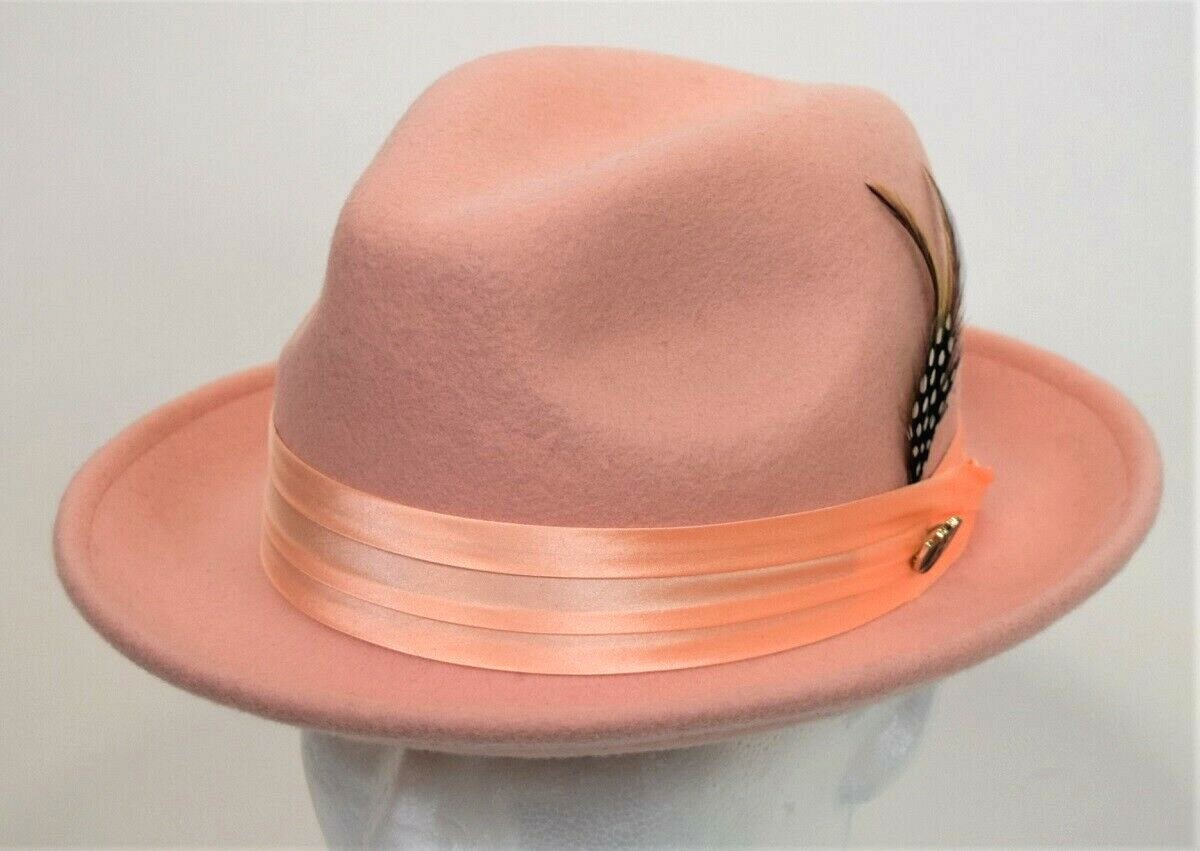 Men's Fedora Dress Hat Solid Peach UN-128 100% Australian Wool S, M, L, XL