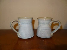 Wheel Thrown Coburn Art Pottery Stoneware Blue Coffee Mugs (set of 2) Signed