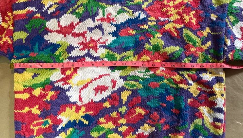 Vintage Cape Isle Knitters Hand Knit Short Sleeve Colorful Floral Sweater Size M - Picture 11 of 14