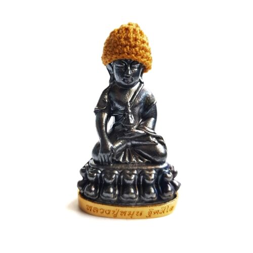 Phra Kring Buddha Thai Amulet Metal Shaker Bead Inside LP Moon 1.7" Statue - Picture 1 of 10