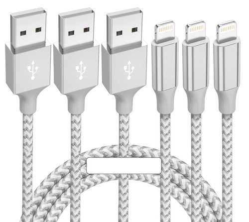 3 Pack 10 ft Nylon Braided Cable Fast Charging Cord Compatible with iPhone - 第 1/4 張圖片
