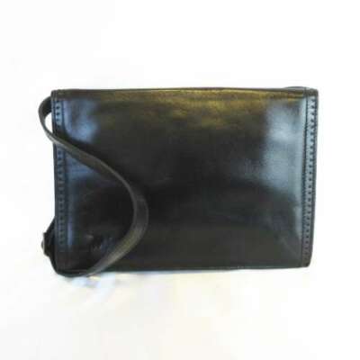 Auth YVES SAINT LAURENT Shoulder Bag Punching Leather Black used 