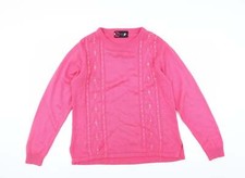 Sarah Dunnway Womens Pink Round Neck Acrylic Blend Jumper Size M