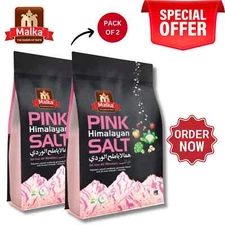 Malka Himalayan Pink Salt Super Fine Grain Salt, 4lb-(Qty: 2, 2lbs Pouch bags)