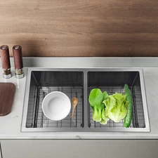 Double Bowl Kitchen Sink Stainless Steel Kitchen Sink Drop-in Workstation 31*18