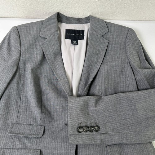 Banana Republic Blazer Womens Petite 10 10P Gray Striped One Button Office - Picture 4 of 14