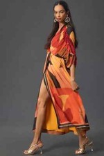 Farm Rio Anthropologie M Short-Sleeve Wrap-Front Maxi Dress Medium NWT