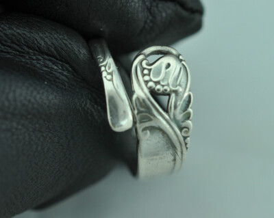 Zarter massiver 925er Sterlingsilber Blume Blumenmuster verstellbarer Löffelring