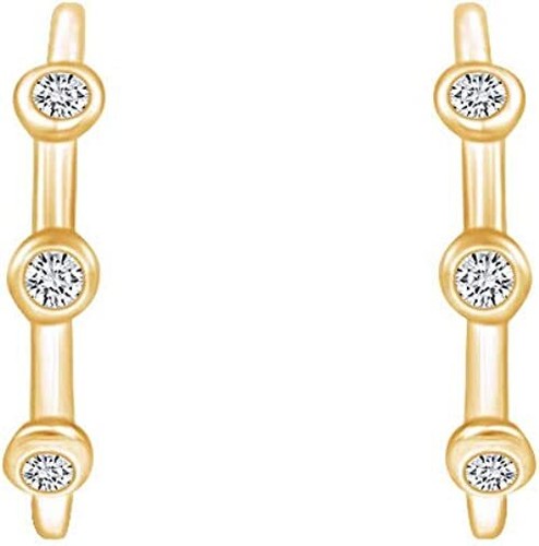 1/10ct Hoop Earrings Natural Round Diamond Bezel Set 10K Solid Gold - Picture 2 of 10