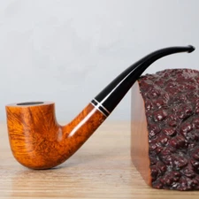 MUXIANG Smooth Billiard Pipe Briar Wooden Tobacco Pipe 9mm Curved Tapered Stem