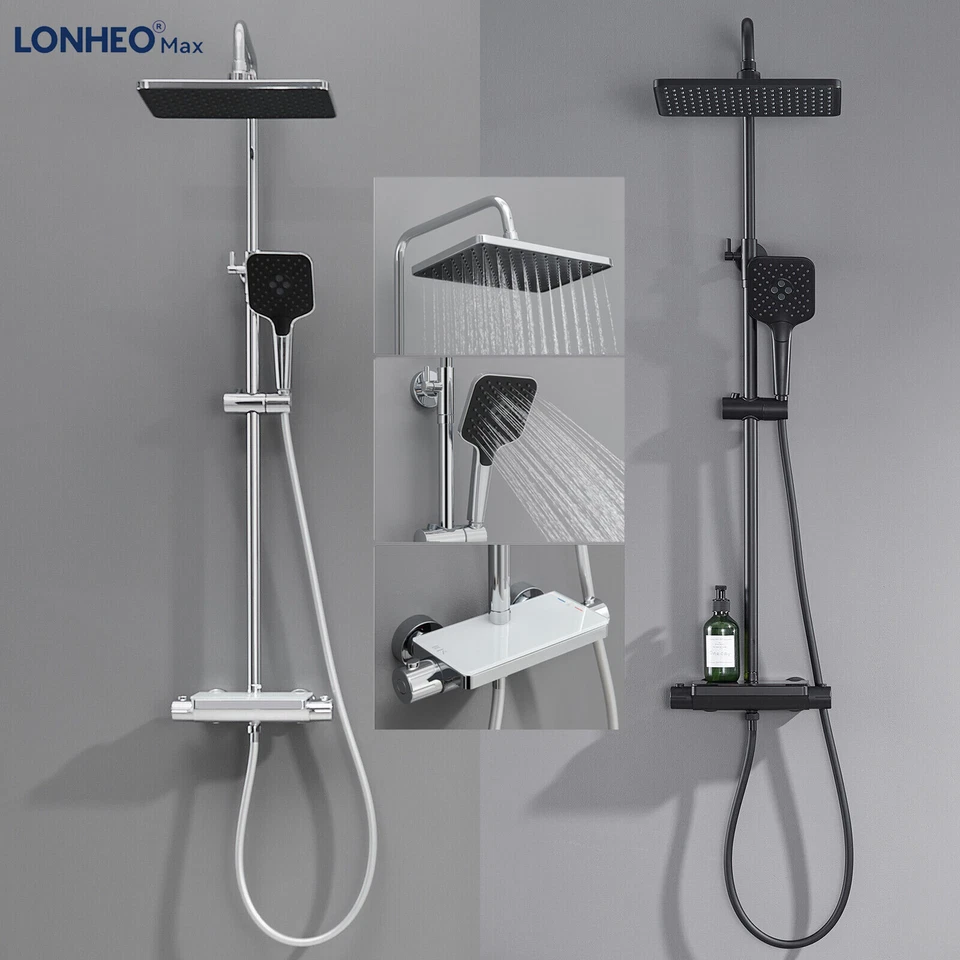 LONHEO MAX Duschsystem Regendusche mit Thermostat Duscharmatur Duschset Duschsäule Dusche