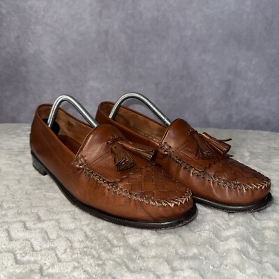 Cole Haan Mens Shoes Resort Brown Woven Leather Tassel Dress 