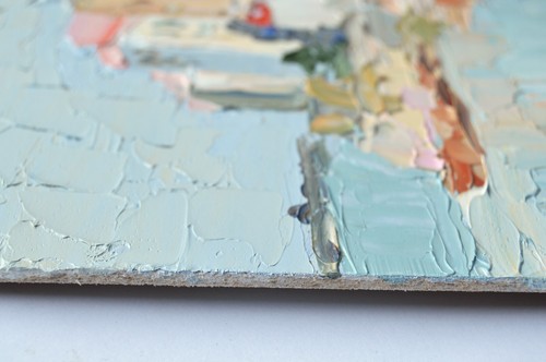 Coastal Abstract Original Oil Painting Impressionism Collectible Art Cityscape - Picture 5 of 7