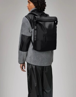 RAINS Trail Rolltop Bag Luggage Backpack  - Black $155 NEW NWT
