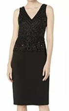 Adrianna Papell Beaded Black Cocktail Dress L90606 Size 4 US