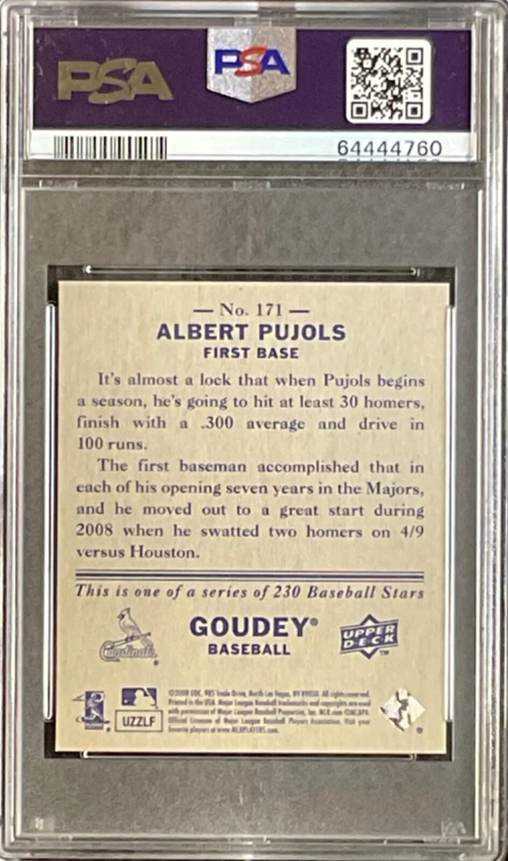 Pop 5 PSA 10 2008 Goudey Albert Pujols Blue 2nd MVP UD Mini Ken Griffey Jr Says - Image 3 of 3