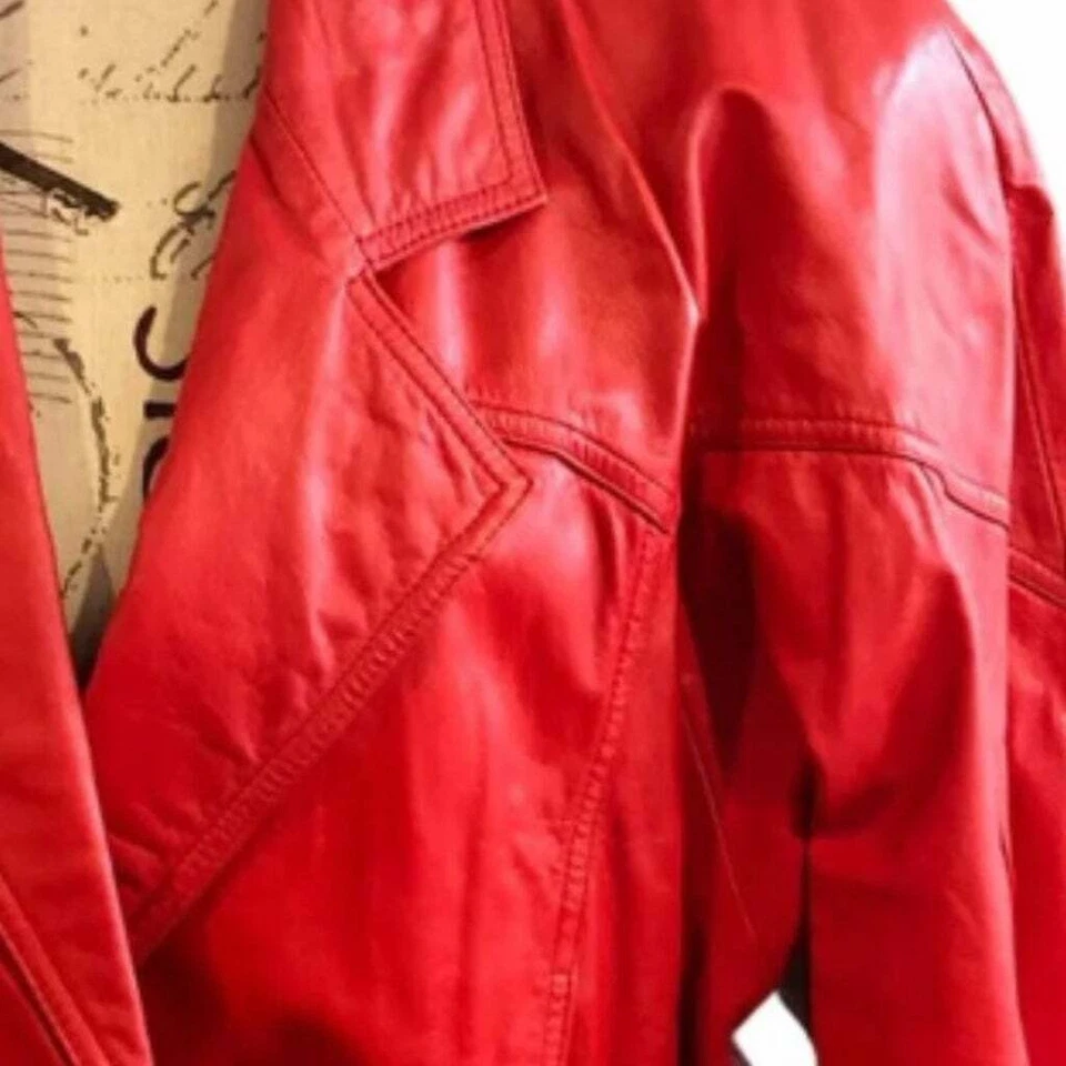 Winlit Mujer Talla Grande Chaqueta Cuero Rojo Foto 3 de 4