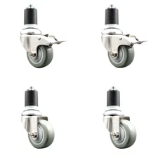 3 Inch 316SS Gray Poly Swivel 1-3/4 Inch Expanding Stem Caster Set 2 Lock Brake