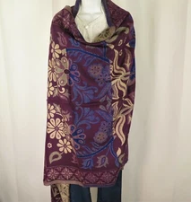 Yak Wool | Shawl/Throw/Wrap| Handloomed| Reversal| Flora| Base Color: Eggplant