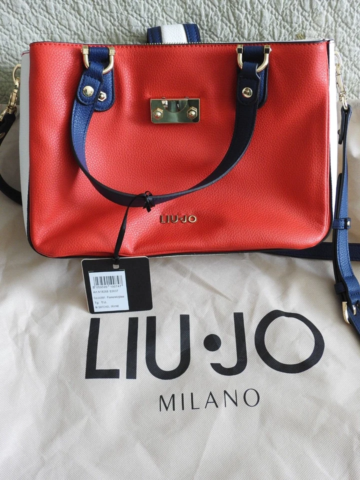 Bolso de Mano Liu JO Mediano Cuero PU Bloques de Color Irvine Rojo Blanco Azul NUEVO Foto 4 de 4