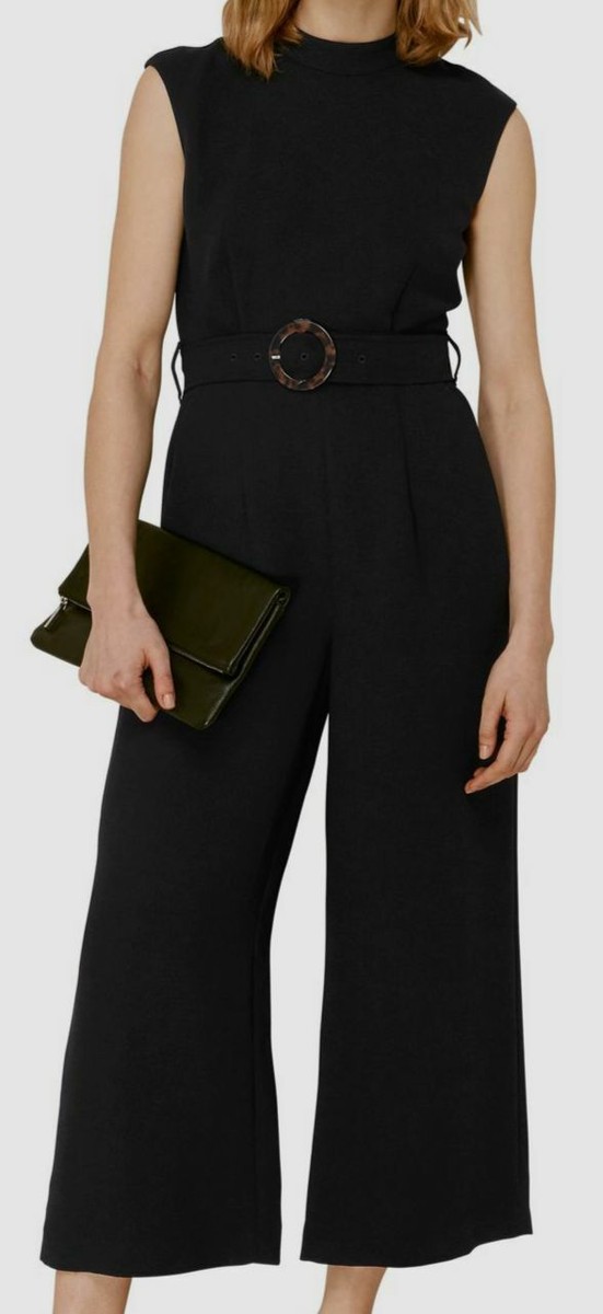 $498 Whistles Women's Black Mock-Neck Sleeveless Crop Wide-Leg