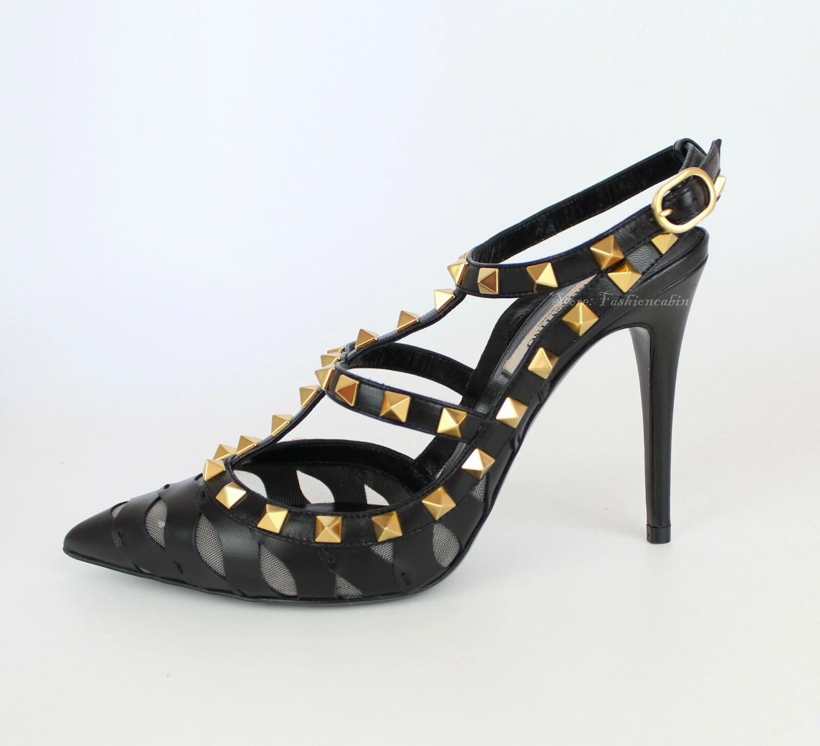 NUOVE DÉCOLLETÉ A STILETTO VALENTINO GARAVANI Rockstud in pelle con ritaglio nere EUR 37