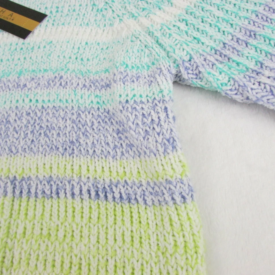 Joseph A. Sudadera pulóver de punto amarillo verde azulado multicolor para mujer talla pequeña Foto 4 de 4