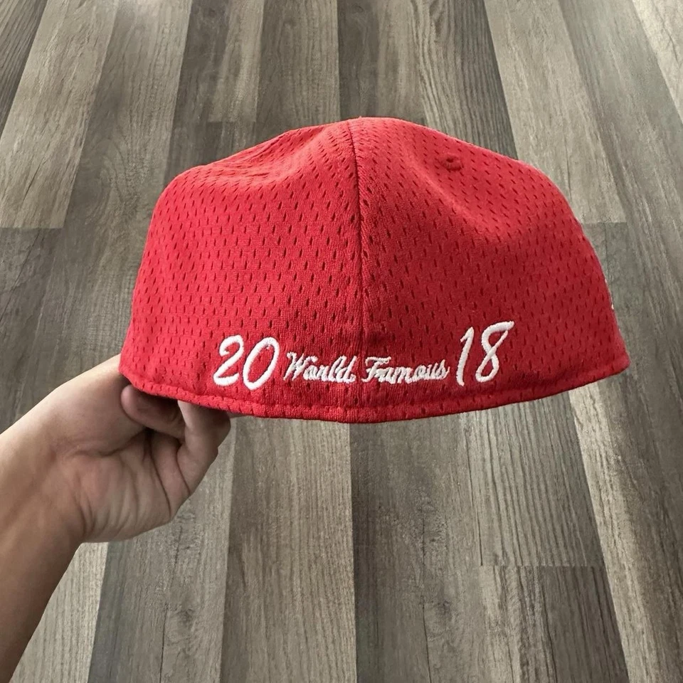 AUTHENTIC Red Supreme Champions Box Logo New Era Fitted Hat W/ Baseball Design - Image 4 of 4