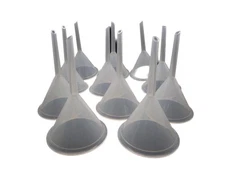 (11) Laboratory 60mm ID Plastic Ribbed Analytical Funnel With 60mm Length Stem