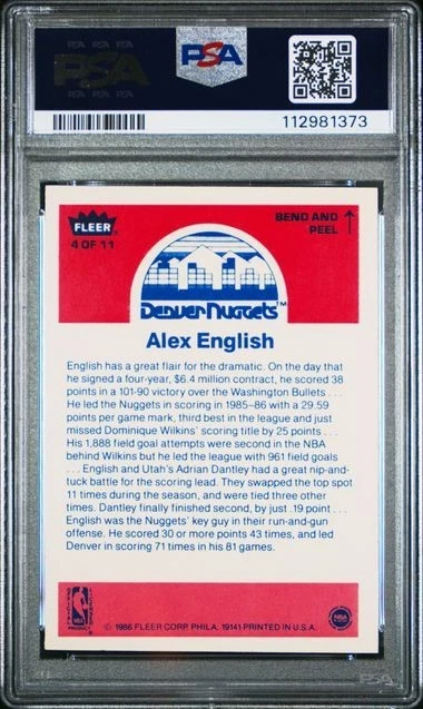 1986 FLEER НАКЛЕЙКА АЛЕКС АНГЛИЙСКИЙ #4 PSA EX-MT 6 - Изображение 2 из 2